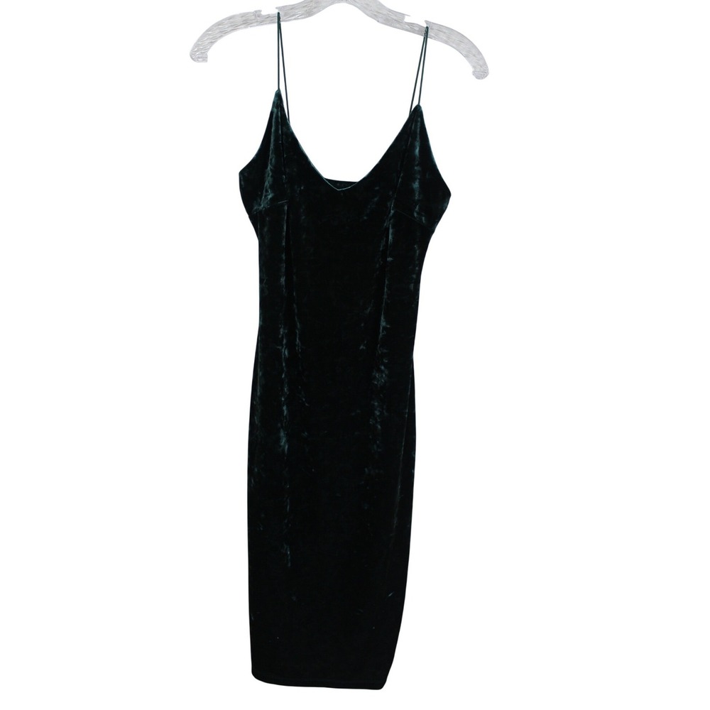 Revamped Emerald Green Crushed Velvet V-Neck Spaghetti Strap Midi Dress Large